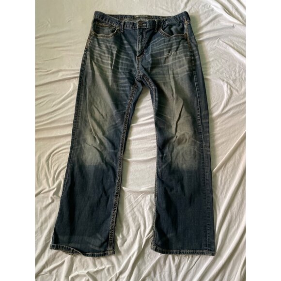 BKE Tyler Mens Distressed Bootcut Jeans Size 38x32 Blue Denim Cotton/Spandex - Picture 7 of 10